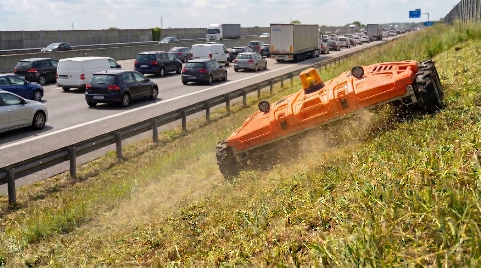 EcoTar otonom tarım robotu yol kenarındaki arazide çalışırken